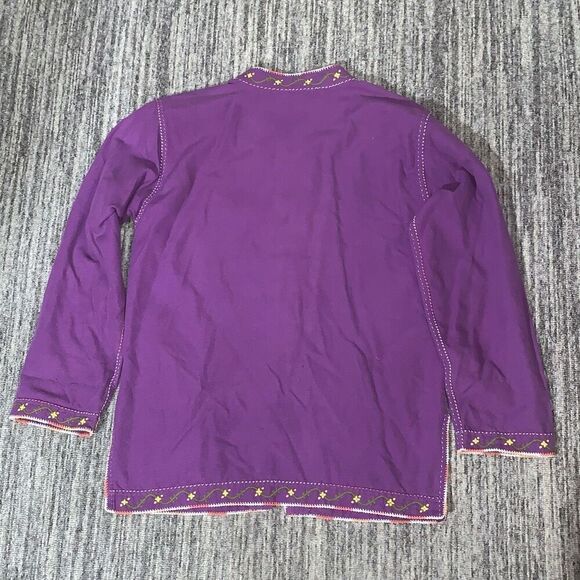 Womens Size Large Embroidered Toggle Button Front Cardigan Sweater Purple Floral - Picture 4 of 4